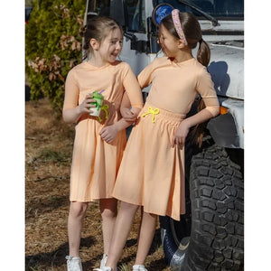 Spring Summer Cotton Solid Casual Clothing Boys Girls Fashion Family Matching Clothes Dress Set