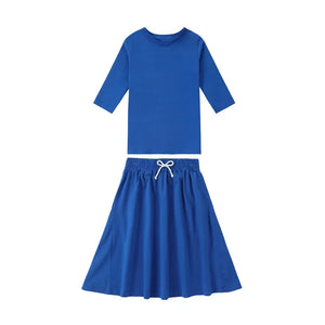 Spring Summer Cotton Solid Casual Clothing Boys Girls Fashion Family Matching Clothes Dress Set