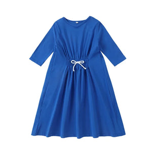 Spring Summer Cotton Solid Casual Clothing Boys Girls Fashion Family Matching Clothes Dress Set