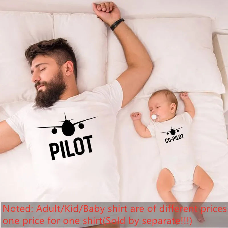 Funny Pilot/Co-pilot Family Matching Clothes Father and Son Matching Shirts Dad and Son Family Look Tshirts Baby Clothes Gift