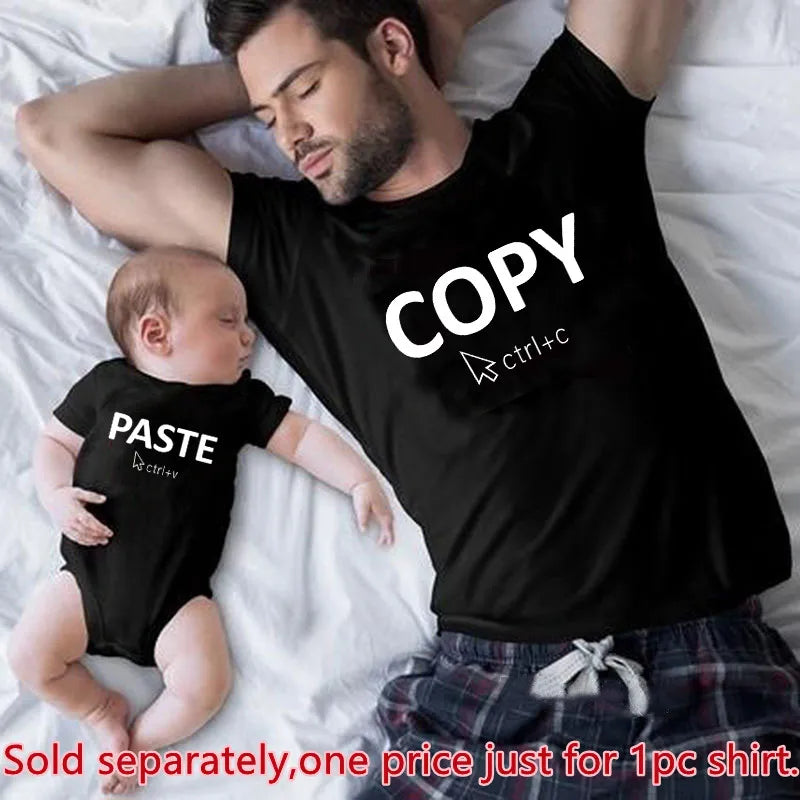 Family Look Copy Paste Tshirts Funny Family Matching Clothes Father Daughter Son Outfits Daddy Mommy and Me Baby Kids Clothes
