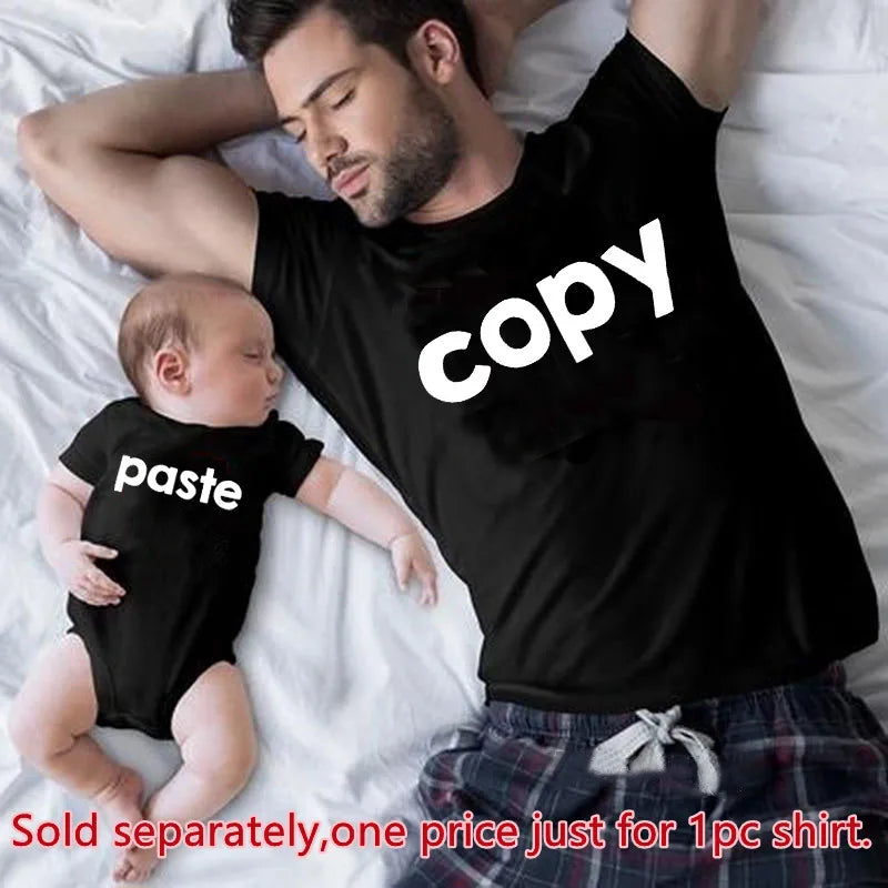 Family Look Copy Paste Tshirts Funny Family Matching Clothes Father Daughter Son Outfits Daddy Mommy and Me Baby Kids Clothes