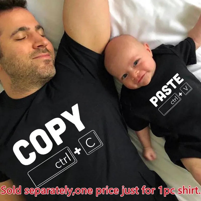 Family Look Copy Paste Tshirts Funny Family Matching Clothes Father Daughter Son Outfits Daddy Mommy and Me Baby Kids Clothes