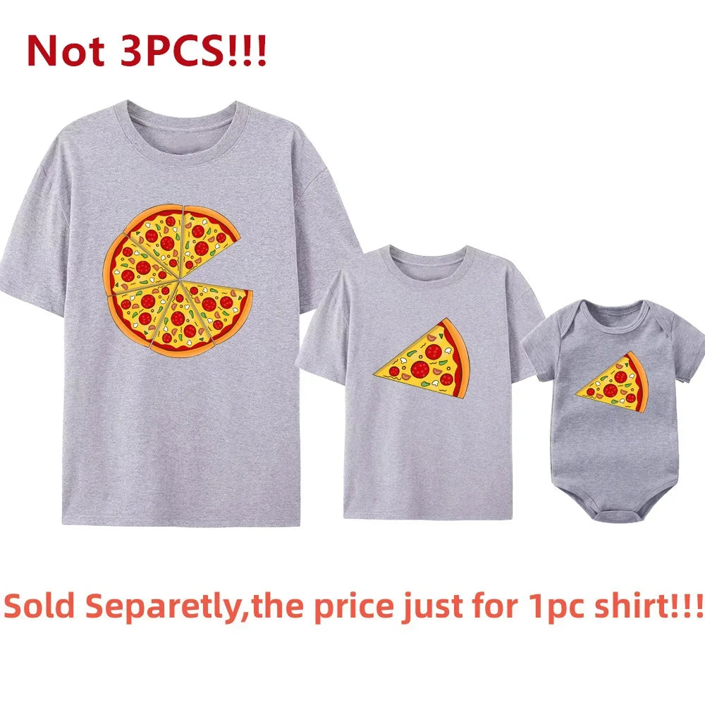 Funny Pizza and Pizza Slice Print Family Matching Shirts Cotton Dad and Daughter Son Kids Tshirts Baby Rompers Father&#39;s Day Gift