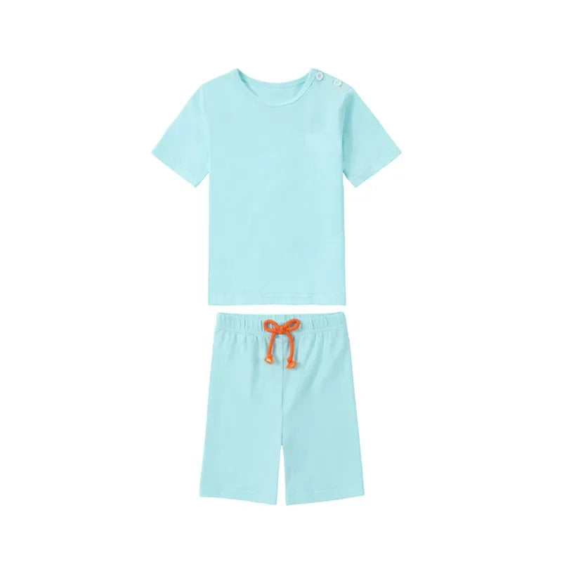 Spring Summer Cotton Solid Casual Clothing Boys Girls Fashion Family Matching Clothes Dress Set