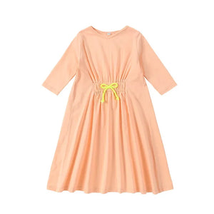 Spring Summer Cotton Solid Casual Clothing Boys Girls Fashion Family Matching Clothes Dress Set