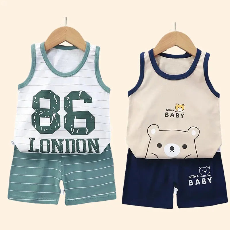 Children Sets Kids Clothes Boys Girls Vest Suit  Summer Children&#39;s Clothing baby Cotton T-Shirts Shorts Tank Top Sleeveless