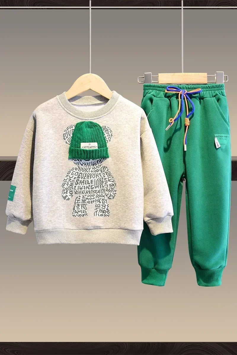 Autumn Baby Girl Boy Clothes Set Children Sports Cartoon Bear Sweatshirt Top and Pants Buttom Two Piece Suit Cotton Tracksuit
