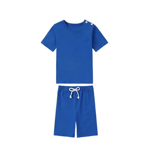 Spring Summer Cotton Solid Casual Clothing Boys Girls Fashion Family Matching Clothes Dress Set