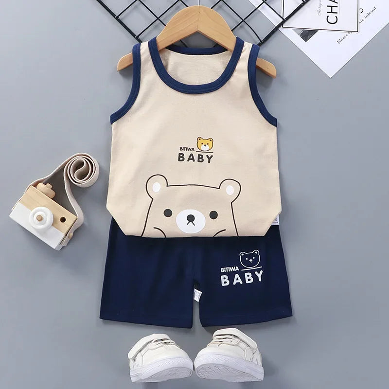 Children Sets Kids Clothes Boys Girls Vest Suit  Summer Children&#39;s Clothing baby Cotton T-Shirts Shorts Tank Top Sleeveless