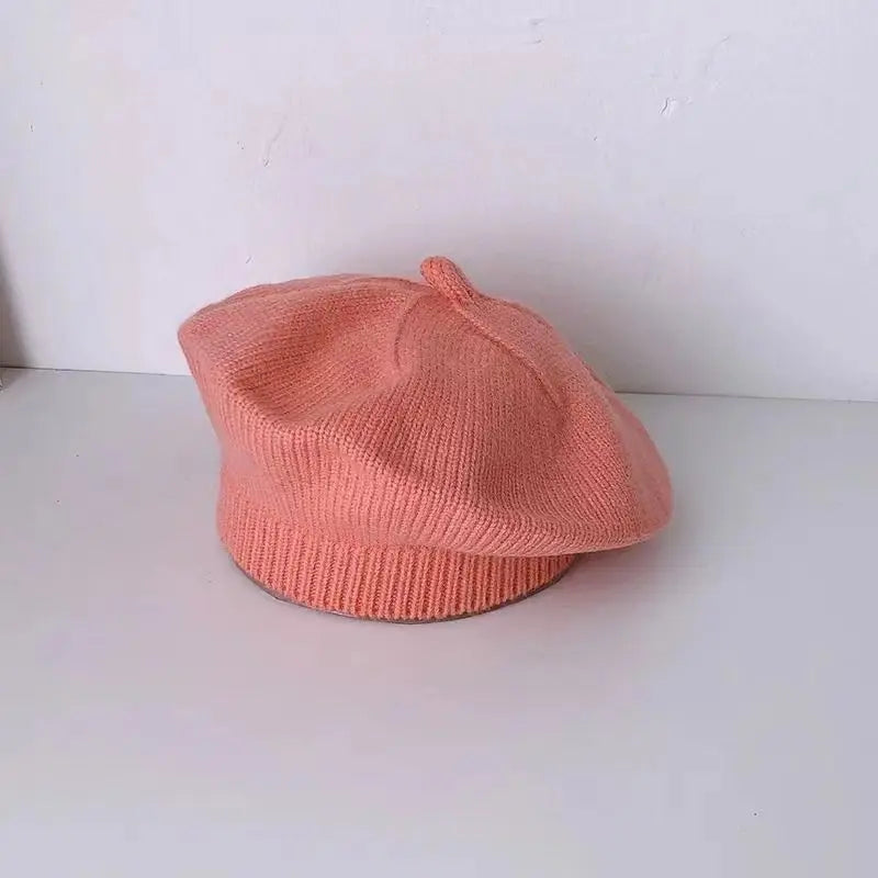 Fashion Baby Knitted Beret Hat Solid Color Children&#39;s Warm Hats Autumn Winter Painter Cap For Girls Kids Bonnet Accessories