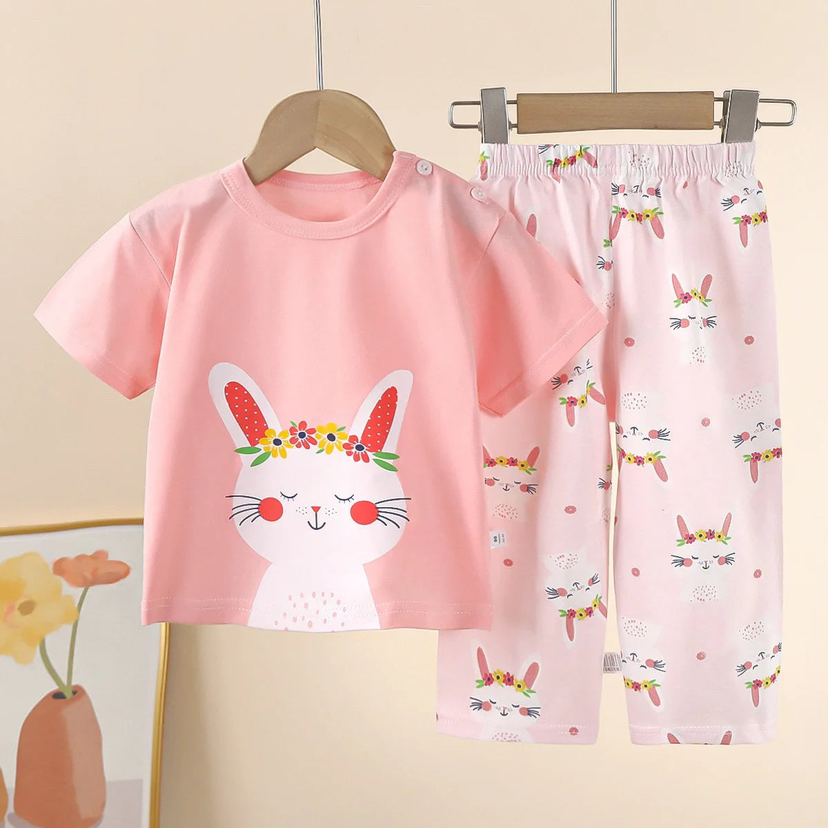 New Children&#39;s Short-Sleeved Suit Pure Cotton Summer Boys T-shirt Girls Home Clothes Baby Pajamas children&#39;s clothing