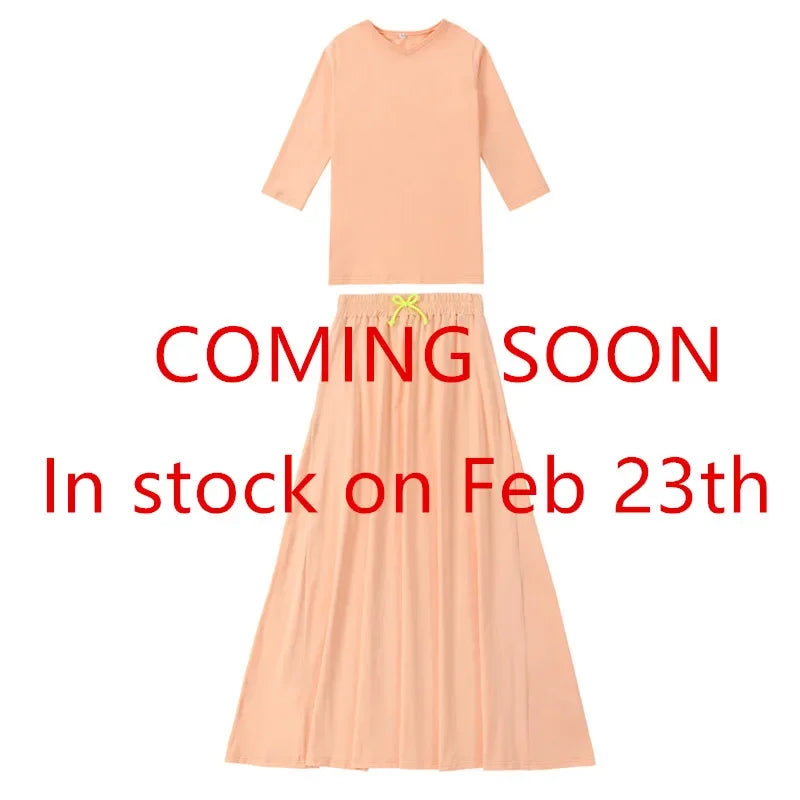 Spring Summer Cotton Solid Casual Clothing Boys Girls Fashion Family Matching Clothes Dress Set