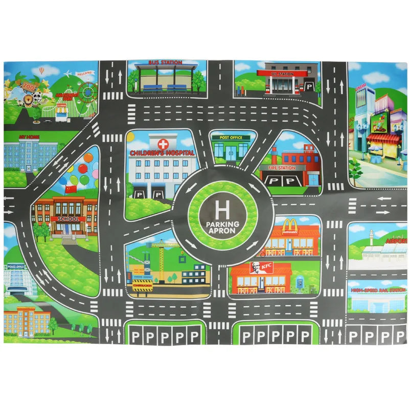 130*100CM Road Map Carpet For Kids Parking Lot Roadmap 83*58CM City Traffic Map of Road Carpet Traffic Signs Baby Play Mat Toys