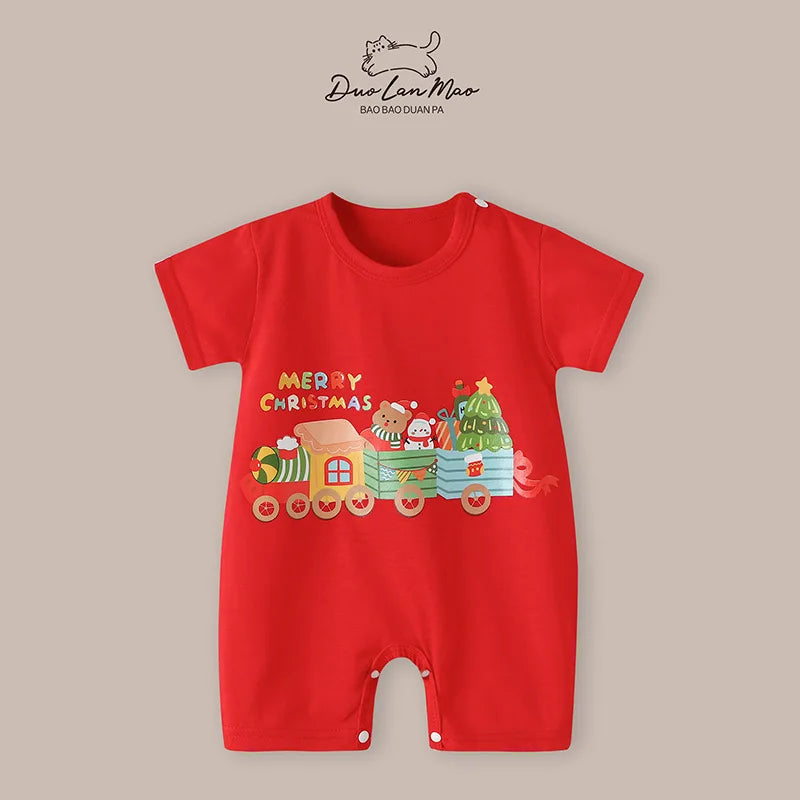 Baby Boys Girls Bodysuits Christmas Cotton Short Sleeves Kids Clothes 6-24 Month Newborn Baby Clothing bebe Jumpsuit