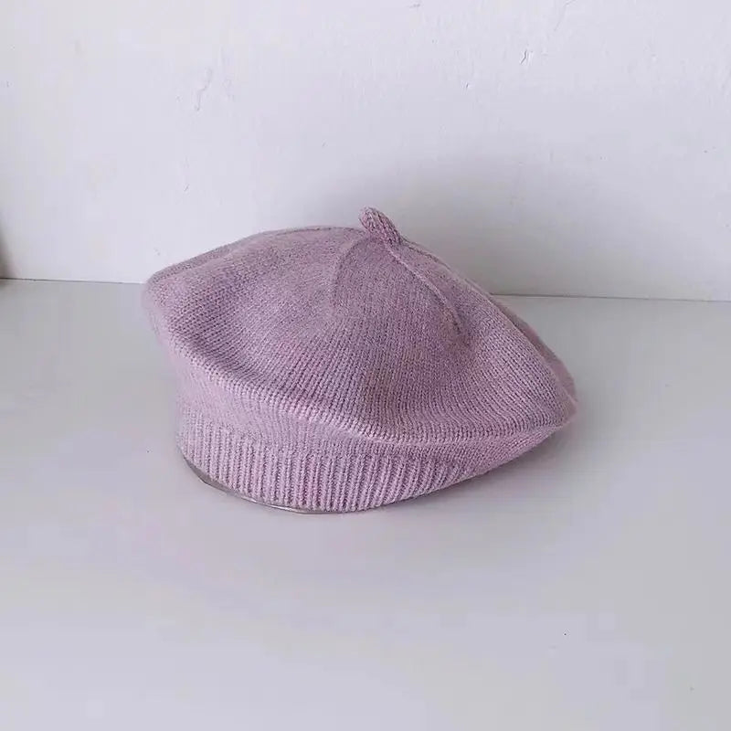 Fashion Baby Knitted Beret Hat Solid Color Children&#39;s Warm Hats Autumn Winter Painter Cap For Girls Kids Bonnet Accessories