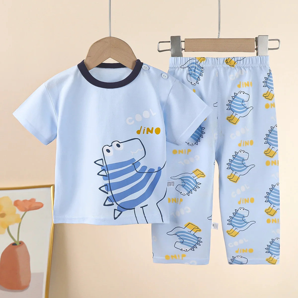 New Children&#39;s Short-Sleeved Suit Pure Cotton Summer Boys T-shirt Girls Home Clothes Baby Pajamas children&#39;s clothing