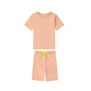 Spring Summer Cotton Solid Casual Clothing Boys Girls Fashion Family Matching Clothes Dress Set