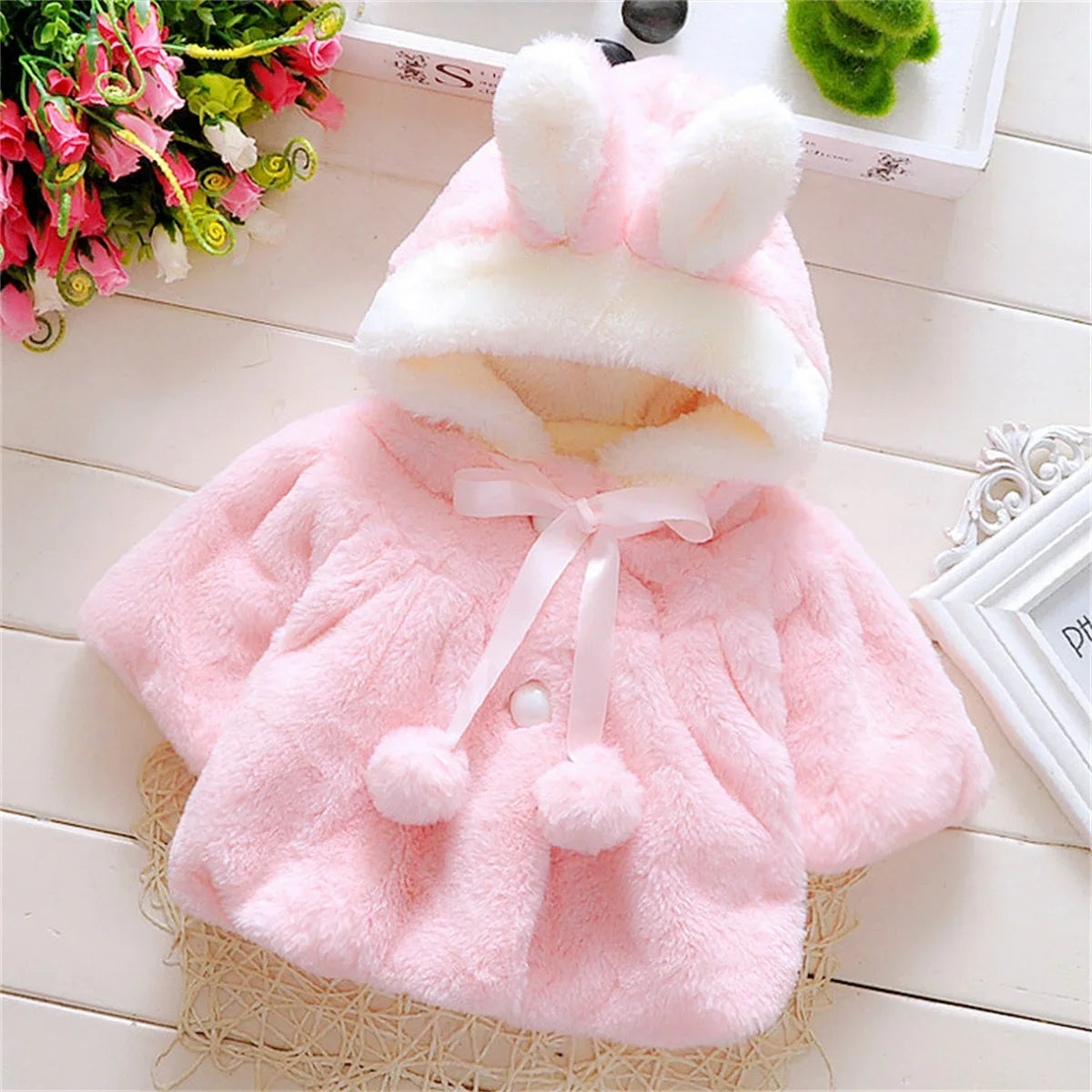 Children&#39;s clothing children&#39;s new cape girls autumn and winter wool sweater shawl baby ear fleece jacket cape