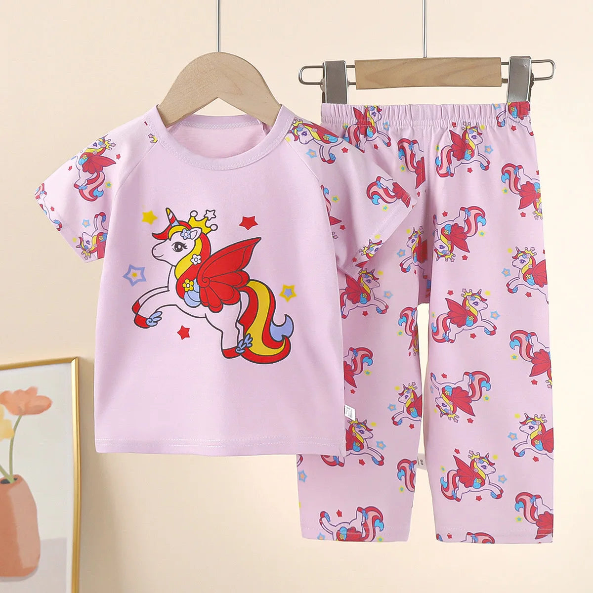 New Children&#39;s Short-Sleeved Suit Pure Cotton Summer Boys T-shirt Girls Home Clothes Baby Pajamas children&#39;s clothing