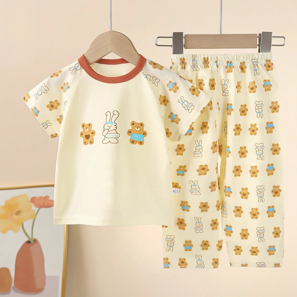 New Children&#39;s Short-Sleeved Suit Pure Cotton Summer Boys T-shirt Girls Home Clothes Baby Pajamas children&#39;s clothing