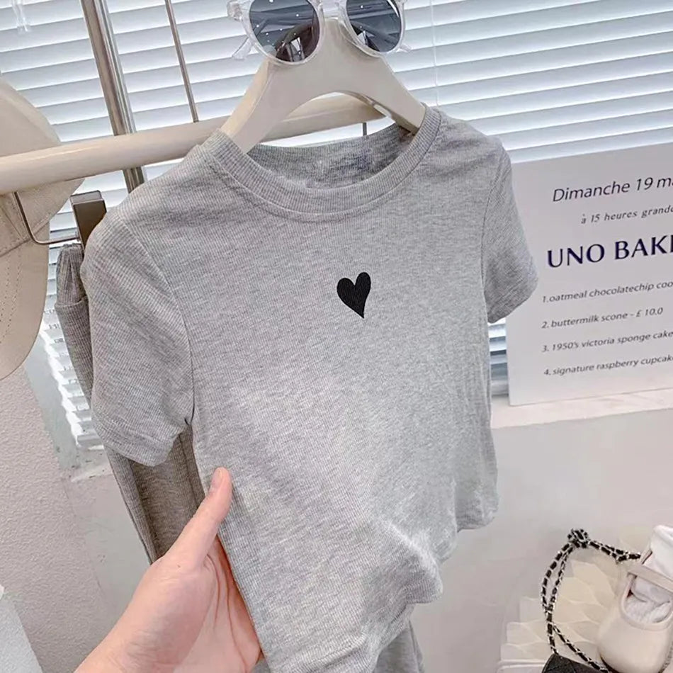 Children Outfit Kids Heart Fashion Suit Baby Long Sleeve 2 Pcs T Shirt and Pants Girls Tops and Bottoms Korean Clothing Set