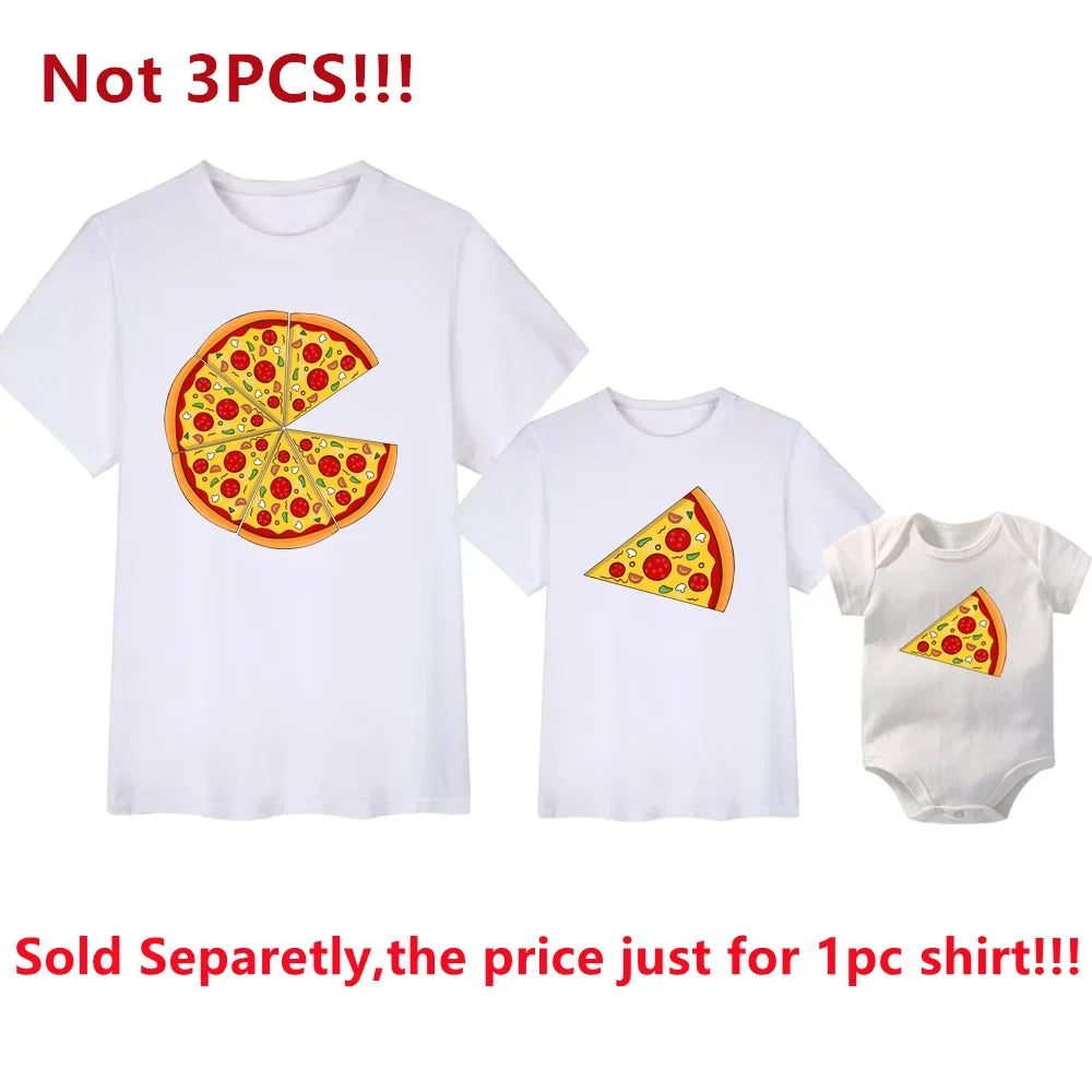 Funny Pizza and Pizza Slice Print Family Matching Shirts Cotton Dad and Daughter Son Kids Tshirts Baby Rompers Father&#39;s Day Gift