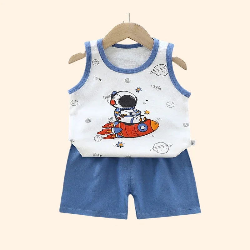 Children Sets Kids Clothes Boys Girls Vest Suit  Summer Children&#39;s Clothing baby Cotton T-Shirts Shorts Tank Top Sleeveless