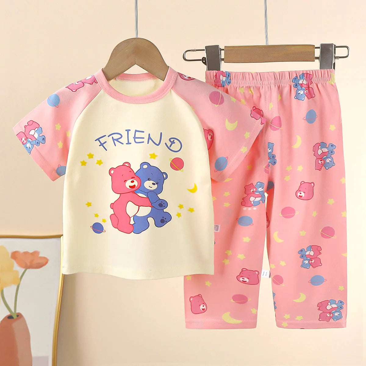 New Children&#39;s Short-Sleeved Suit Pure Cotton Summer Boys T-shirt Girls Home Clothes Baby Pajamas children&#39;s clothing