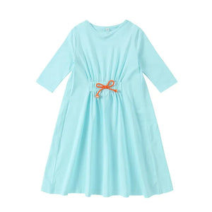 Spring Summer Cotton Solid Casual Clothing Boys Girls Fashion Family Matching Clothes Dress Set
