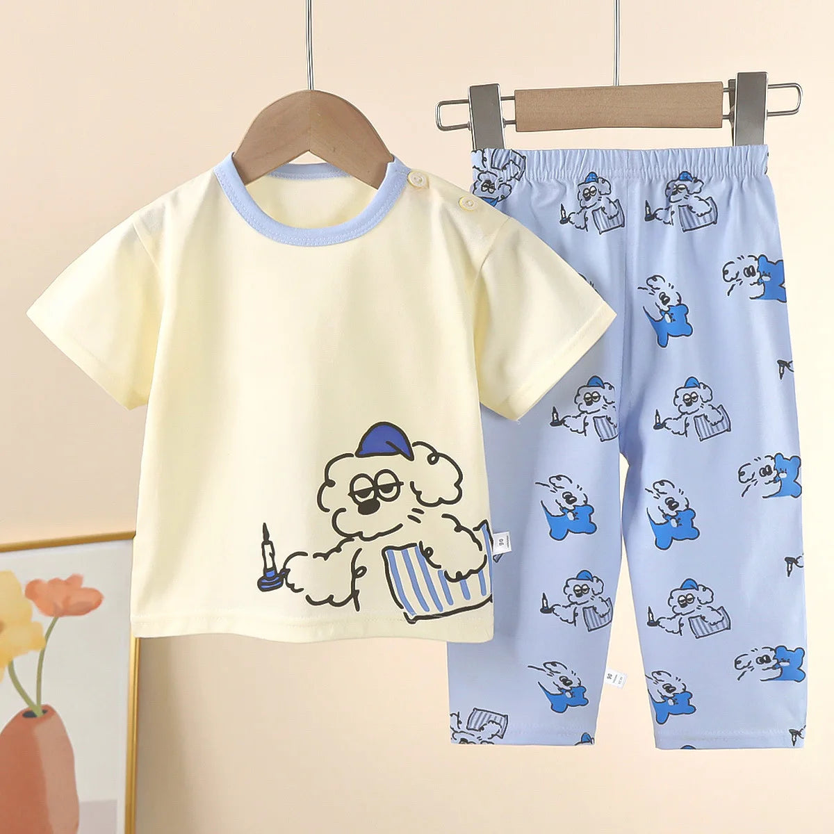 New Children&#39;s Short-Sleeved Suit Pure Cotton Summer Boys T-shirt Girls Home Clothes Baby Pajamas children&#39;s clothing