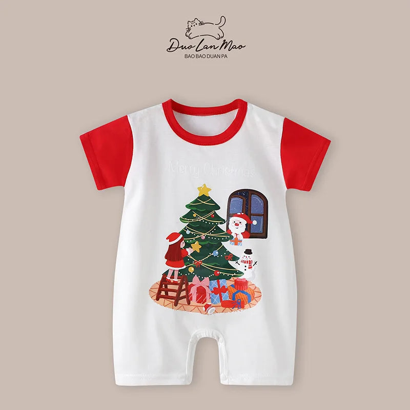 Baby Boys Girls Bodysuits Christmas Cotton Short Sleeves Kids Clothes 6-24 Month Newborn Baby Clothing bebe Jumpsuit