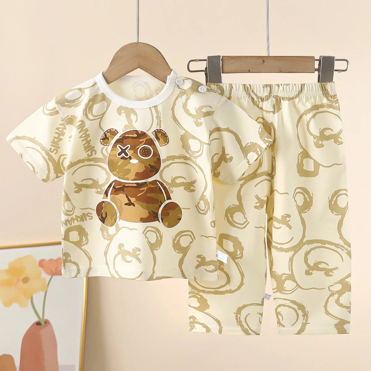 New Children&#39;s Short-Sleeved Suit Pure Cotton Summer Boys T-shirt Girls Home Clothes Baby Pajamas children&#39;s clothing