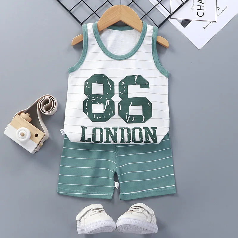 Children Sets Kids Clothes Boys Girls Vest Suit  Summer Children&#39;s Clothing baby Cotton T-Shirts Shorts Tank Top Sleeveless