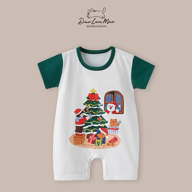 Baby Boys Girls Bodysuits Christmas Cotton Short Sleeves Kids Clothes 6-24 Month Newborn Baby Clothing bebe Jumpsuit
