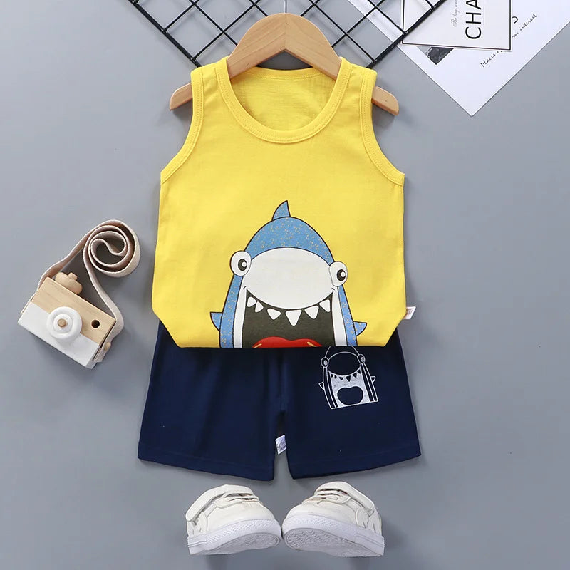 Children Sets Kids Clothes Boys Girls Vest Suit  Summer Children&#39;s Clothing baby Cotton T-Shirts Shorts Tank Top Sleeveless