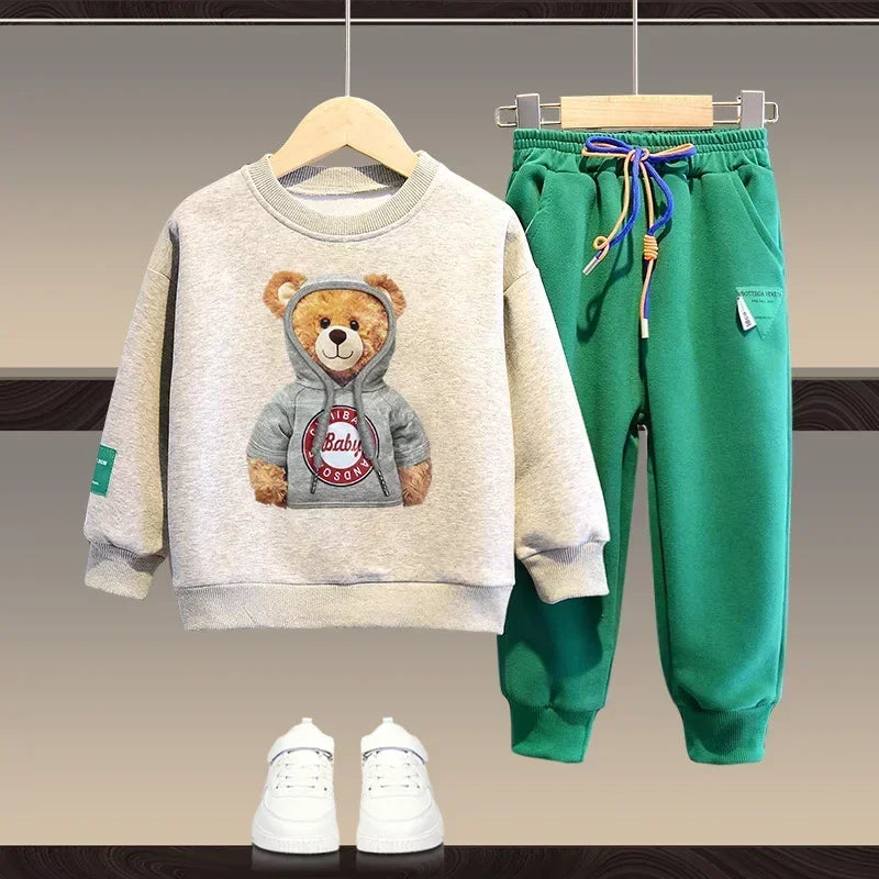 Autumn Baby Girl Boy Clothes Set Children Sports Cartoon Bear Sweatshirt Top and Pants Buttom Two Piece Suit Cotton Tracksuit