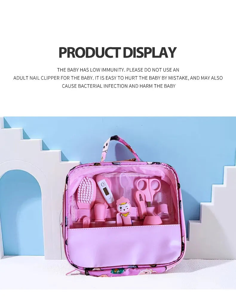 12 PCs Baby Care Kit Kids Hair Nail Healthcare Thermometer Grooming Brush Kit Clipper Scissors Kid Toiletries