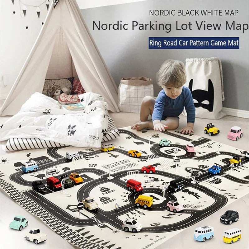 130*100CM Road Map Carpet For Kids Parking Lot Roadmap 83*58CM City Traffic Map of Road Carpet Traffic Signs Baby Play Mat Toys