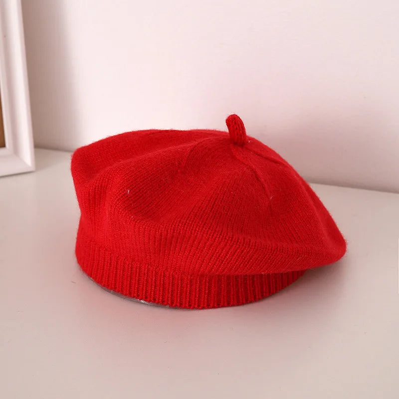 Fashion Baby Knitted Beret Hat Solid Color Children&#39;s Warm Hats Autumn Winter Painter Cap For Girls Kids Bonnet Accessories