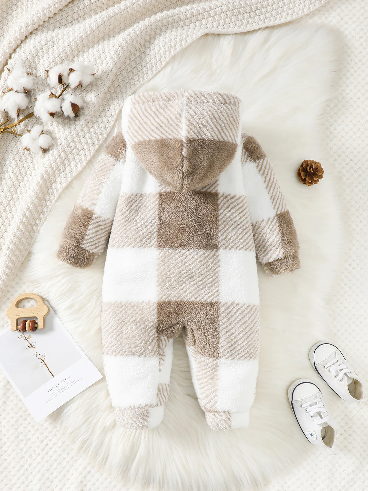 Baby Plaid Romper Hooded Long Sleeved