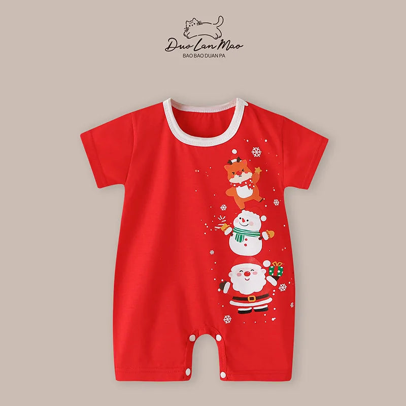 Baby Boys Girls Bodysuits Christmas Cotton Short Sleeves Kids Clothes 6-24 Month Newborn Baby Clothing bebe Jumpsuit