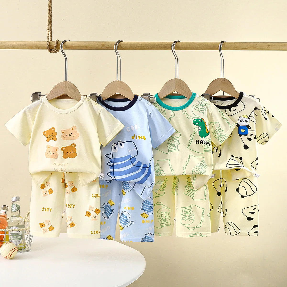 New Children&#39;s Short-Sleeved Suit Pure Cotton Summer Boys T-shirt Girls Home Clothes Baby Pajamas children&#39;s clothing