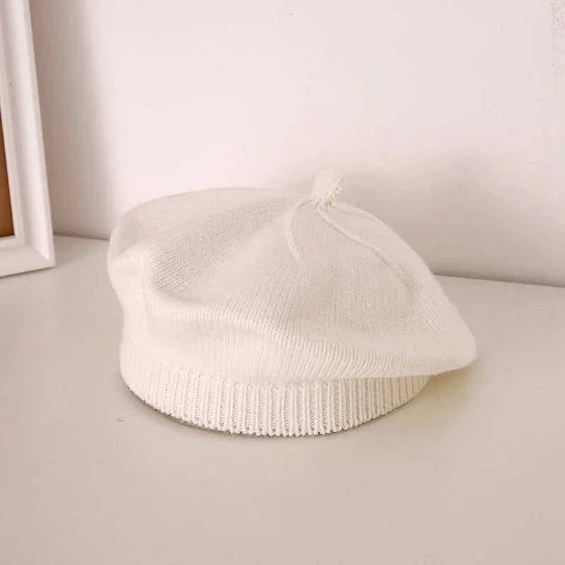 Fashion Baby Knitted Beret Hat Solid Color Children&#39;s Warm Hats Autumn Winter Painter Cap For Girls Kids Bonnet Accessories