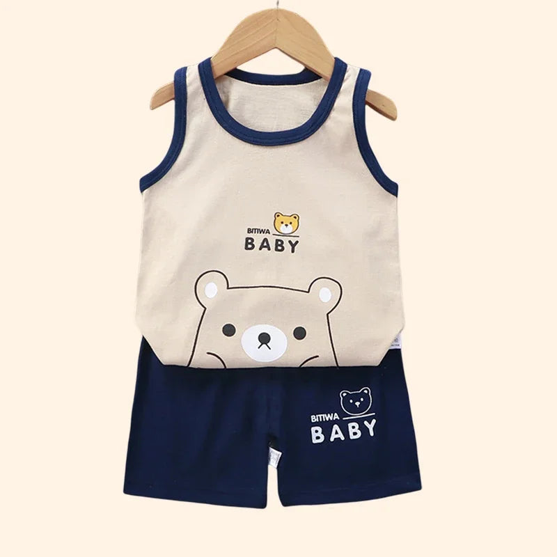 Children Sets Kids Clothes Boys Girls Vest Suit  Summer Children&#39;s Clothing baby Cotton T-Shirts Shorts Tank Top Sleeveless