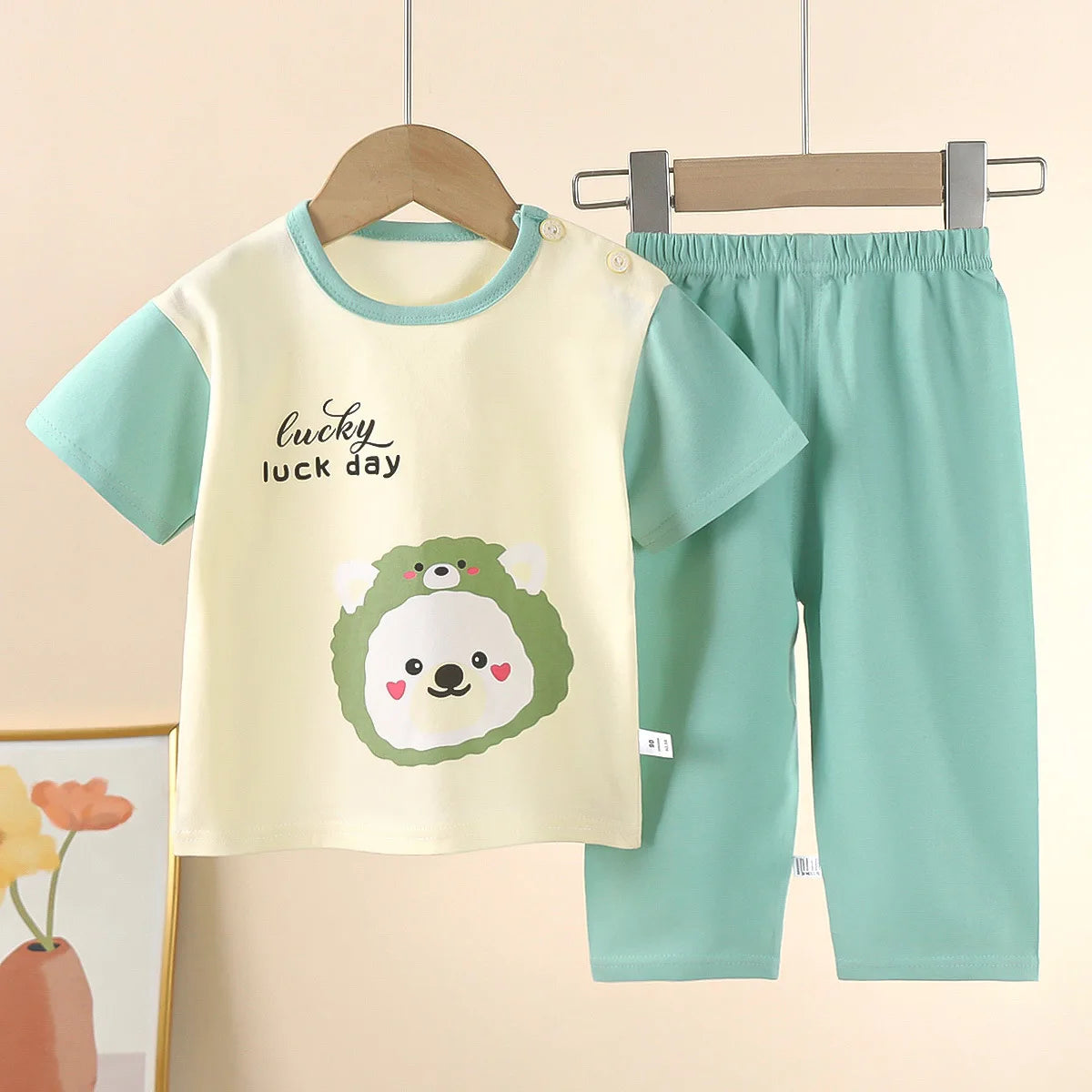 New Children&#39;s Short-Sleeved Suit Pure Cotton Summer Boys T-shirt Girls Home Clothes Baby Pajamas children&#39;s clothing