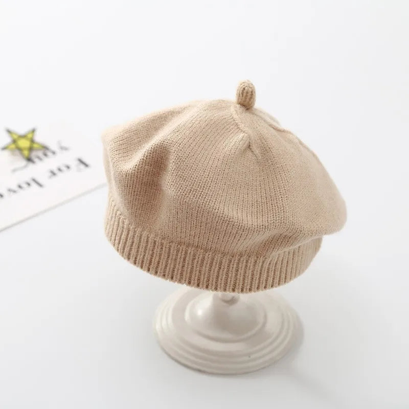 Fashion Baby Knitted Beret Hat Solid Color Children&#39;s Warm Hats Autumn Winter Painter Cap For Girls Kids Bonnet Accessories
