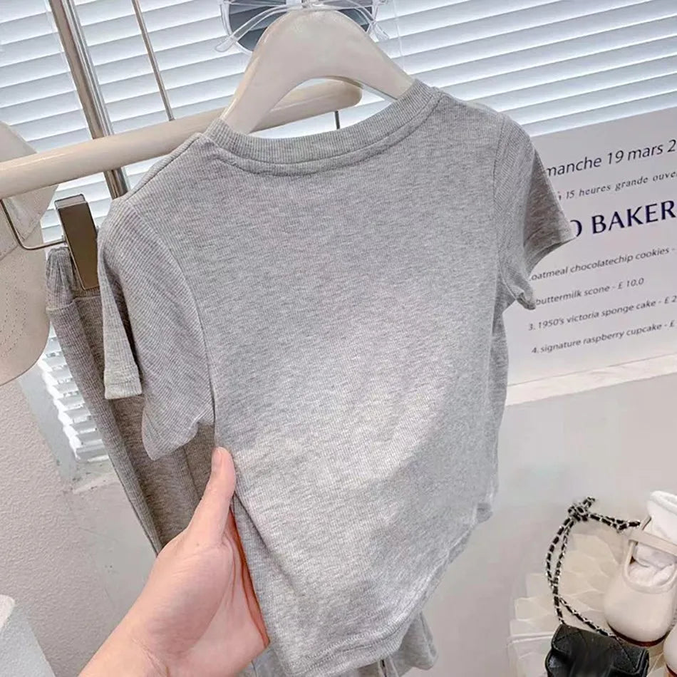 Children Outfit Kids Heart Fashion Suit Baby Long Sleeve 2 Pcs T Shirt and Pants Girls Tops and Bottoms Korean Clothing Set