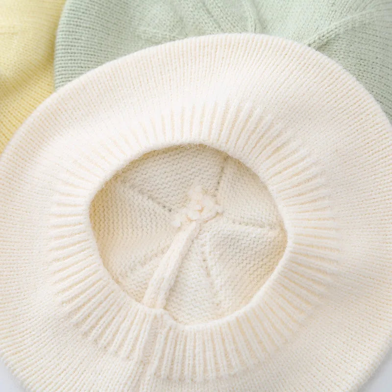 Fashion Baby Knitted Beret Hat Solid Color Children&#39;s Warm Hats Autumn Winter Painter Cap For Girls Kids Bonnet Accessories