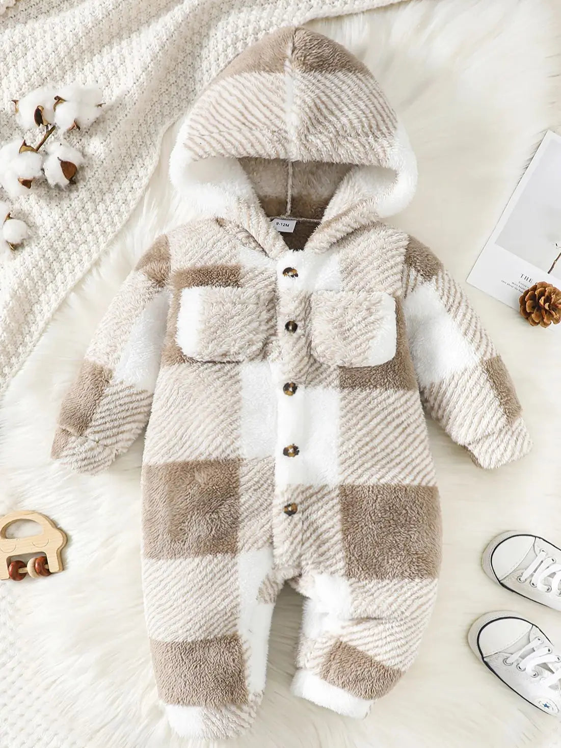 Baby Plaid Romper Hooded Long Sleeved